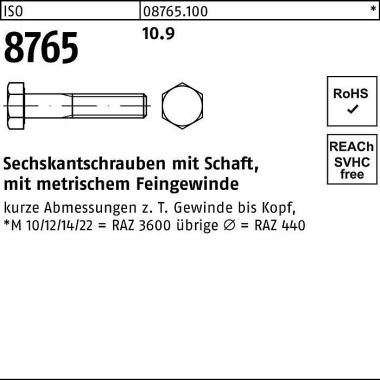 Sechskantschraube ISO 876 5 Schaft M12x1,5x 60 10.9 100 Stück 087651000120060