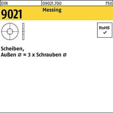 Scheibe DIN 9021 4,3x12x1 Messing 1000 Stück 090217000043000