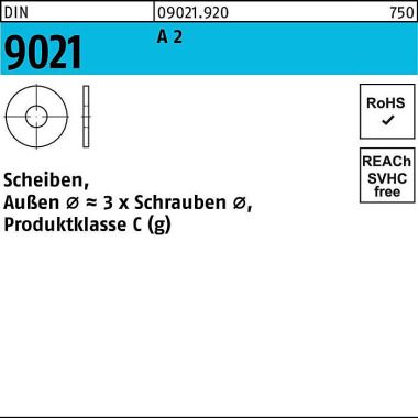 Scheibe DIN 9021 13x37x3 A 2 50 Stück 090219209130000