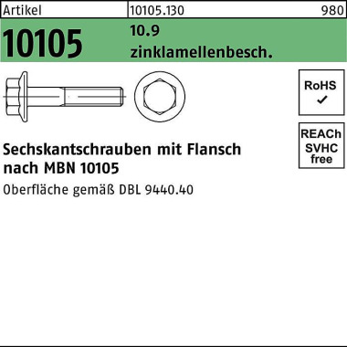 Sechskantflanschschraube R 10105 M12x 1,5x 50 10.9 flZnnc-L 100 Stück 101051300121050