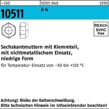 Sechskantmutter ISO 10511 Klemmteil M27 A 4 1 Stüc k 105119400270000