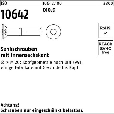 Senkschraube ISO 10642 In nen-6kt M12x 45 010.9 100 Stück 106421000120045