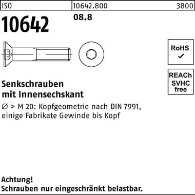 Senkschraube ISO 10642 In nen-6kt M8x 100 8.8 100 S tück 106428000080100