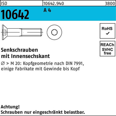 Senkschraube ISO 10642 In nen-6kt M3x 10 A 4 100 St ück 106429400030010