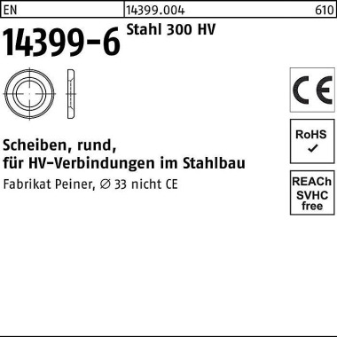 Scheibe EN 14399-6 rund 3 6 (37x66x 6) Stahl 300 HV 1 Stück PEINER 143990040360000