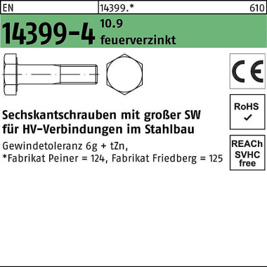 Sechskantschraube EN 1439 9-4 M16x 70 10.9 feuerver z. 1 Stück PEINER 143991240160070