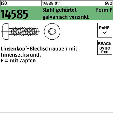 Linsenblechschraube ISO 1 4585 ISR/Spitze 4,8x38 -F Stahl geh.galv.verz. 250 St. 145850140048038