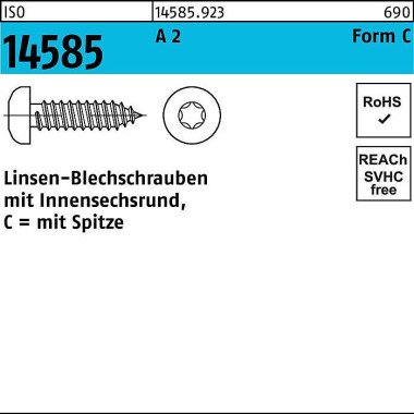 Linsenblechschraube ISO 1 4585 ISR 3,9x 16 -C A 2 T 15 1000 Stück 145859230039016