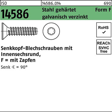 Senkblechschraube ISO 145 86 ISR/Zapfen 4,8x90 -F S tahl geh.galv.verz. 100St . 145860140048090