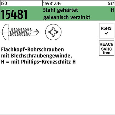 FLAKObohrschraube ISO 154 81 PH ST 2,9x13-H Stahl g ehärtet galv.verz. 1000St . 154810140029013