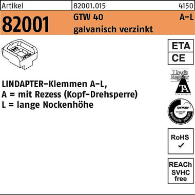 Klemmen R 82001 GTW 40 LM 16/11,0 galv.verz. 1 Stü ck LINDAPTER 820010150160000