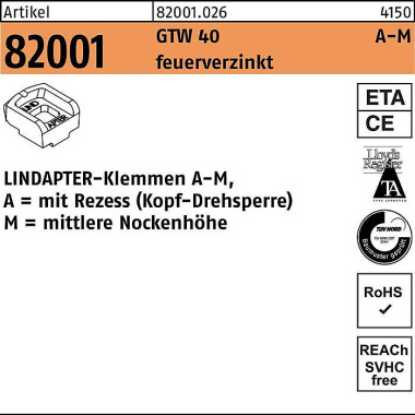 Klemmen R 82001 GTW 40 MM 10/5,0 feuerverz. 1 Stüc k LINDAPTER 820010260100000