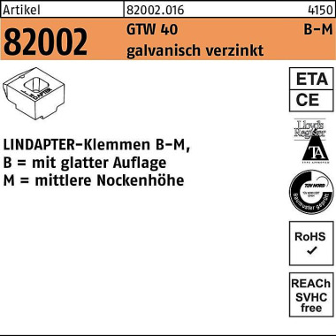 Klemmen R 82002 GTW 40 MM 8/4,0 galv.verz. 1 Stück LINDAPTER 820020160080000