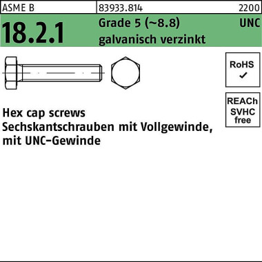 Sechskantschraube R 83933 UNC VG 3/4x1 3/4 Grade 5 (~8.8) galv.verz. 25St. 839338140750045