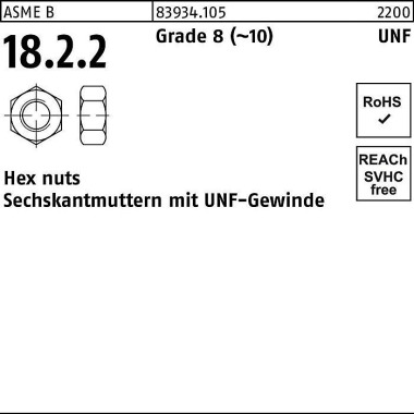 Sechskantmutter R 83934 U NF-Gewinde 5/8 Grade 8 (~ 10) 50 Stück 839341050580000