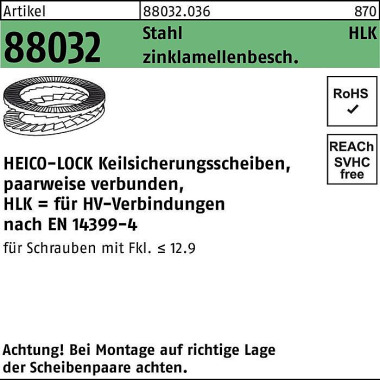 Keilsicherungsscheibe R 8 8032 HLK-16 Stahl zinklam ellenb. geklebt 100St. HE ICO 880320360160000