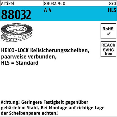 Keilsicherungsscheibe R 8 8032 HLS- 3S A 4 geklebt 200 Stück HEICO 880329400030000