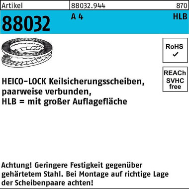 Keilsicherungsscheibe R 8 8032 HLB- 8S A 4 geklebt breit 200 Stück HEICO 880329440080000