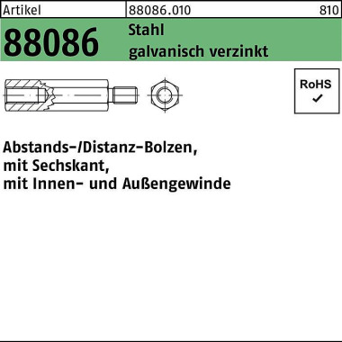 Sechskantabstandsbolzen R 88086 M5x 35/10 Innen/Au ßengew. Stahl gal Zn 100S t. 880860100050035