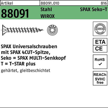 Schraube R 88091 SEKO/T-S TAR 4x 16/12-T20 Stahl WI ROX 1000 Stück SPAX 880910100040016