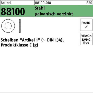 Unterlegscheibe R 88100 5 ,3x 12x1 Stahl galv.verz. 200 Stück 881000100053000