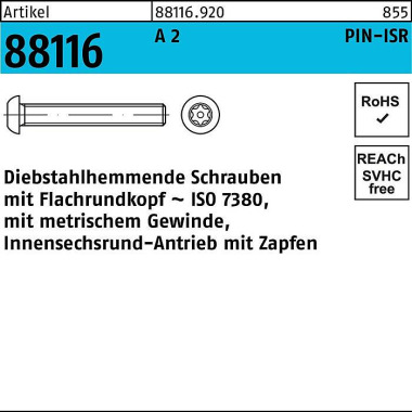 Schraube R 88116 diebstah lhemmend ISR Zapfen M5x 8 -T25 A 2 100 Stück 881169200050008