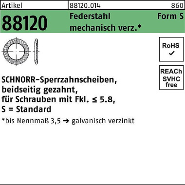 Sperrzahnscheibe R 88120 beids.gez. S 8x13x0,8 Fed erst.mech.verz. 250St SCH NORR 881200149080000