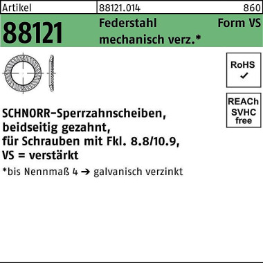 Sperrzahnscheibe R 88121 beids.gez. VS8x13x1,2 Fed erst.mech.verz. 1000St SC HNORR 881210140080000