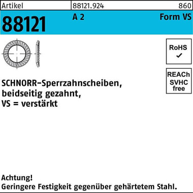 Sperrzahnscheibe R 88121 beids.gez. VS 5x 9x1 A 2 1000 Stück SCHNORR 881219240050000