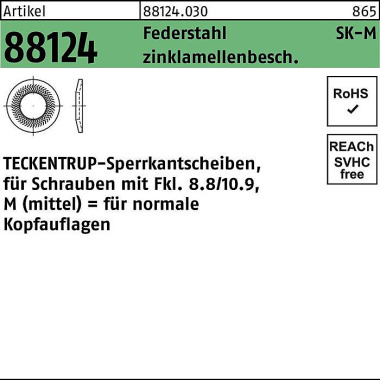 Sperrkantscheibe R 88124 M8x18,2x1,4 Federstahl zi nklamellenb. 250St. TECKE NTRUP 881240309080000