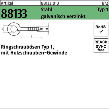 Ringschrauböse R 88133 Ty p 1 8x 4(2,3/4) Stahl gal v.verz. 100 Stück 881330100080004