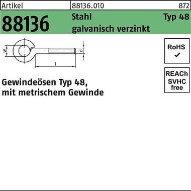 Gewindeöse R 88136 Typ 48 M12x100 D 18 Stahl galv. verz. 25 Stück 881360100120100