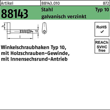 Winkelschraubhaken R 8814 3 Typ 10 80x 5,8x 10 Stah l galv.verz. 100St. 881430100058080