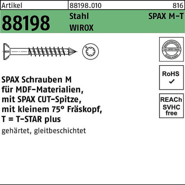 Schraube R 88198 Seko T-S TAR 3,5x40/28-T15 Stahl g alv.verz. WIROX 200St. SP AX 881980109035040