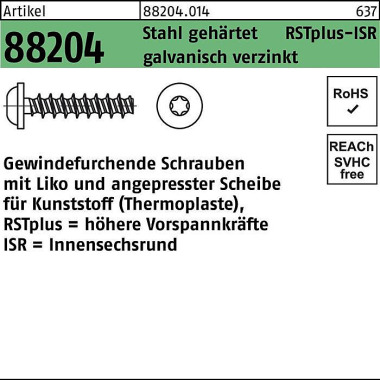 Gewindefurchendeschraube R 88204 Liko ISR 2,5x10-T 8 Stahl geh.galv.verz. 10 00St. 882040140025010