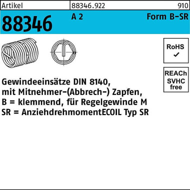 Gewindeeinsatz R 88346 Fo rmB-SR BM 20x 20 A 2 10 S tück AMECOIL 883469220200020