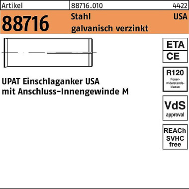 Einschlaganker R 88716 US A M8 Stahl galv.verz. 100 Stück UPAT 887160100080000