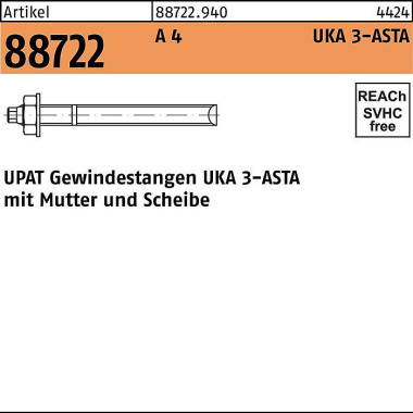 Ankerstange R 88722 ASTA M12x250 A 4 10 Stück UPAT 887229400120250