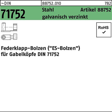 Federklappbolzen R 88752 ES 10x 40 Stahl galv.verz . 10 Stück 887520100100040