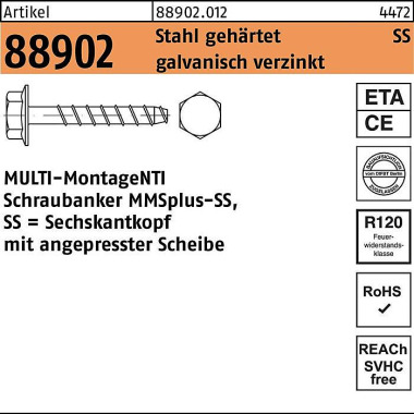 Schraubanker R 88902 MMSp lus-SS 12x90/15 Stahl geh ärtet galv.verz. 25St. HE CO 889020120120090