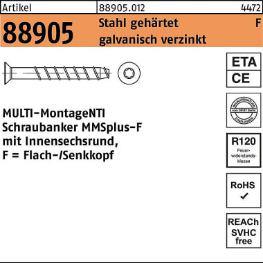 Schraubanker R 88905 MMSp lus-F 6x80/35/45 T30 Stah l galv.verz. 50St. HECO 889050120060080