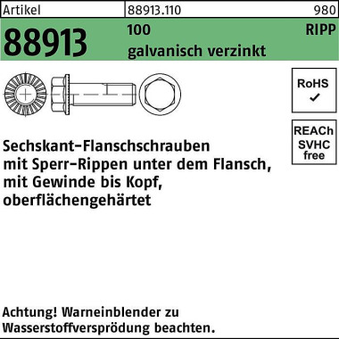 Sechskantflanschschraube R 88913 Sperr-Ripp VG M12 x35 100 galv.verz. 100St. 889131100120035