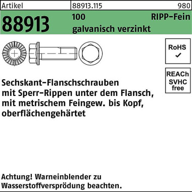 Sechskantflanschschraube R 88913 Sperr-Ripp VG M14 x1,5x60 100 galv.verz. 10 0St. 889131150141060