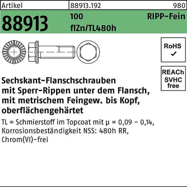 Sechskantflanschschraube R 88913 Sperr-Ripp VG M14 x1,5x50 100 flZnnc480h-L 100St 889131920141050