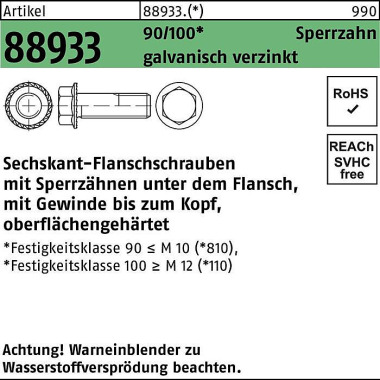 Sechskantflanschschraube R 88933 Sperrz. VG M16x25 100 galv.verz. 50St. 889331100160025