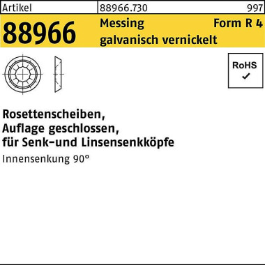 Rosettenscheibe R 88966 g eschl. 7,0x12,0x3,4 Messi ng galv. vernickelt 100St . 889667300070000