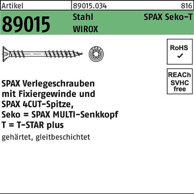 Verlegeschraube R 89015 S eko Fixierg./Spitze/T-STA R 4,5x50-T20 WIROX 500St. SPAX 890150340045050