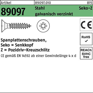 Spanplattenschraube R 890 97 SEKO PZ VG 3x25-Z Stah l galv.verz. 1000St. 890970100030025