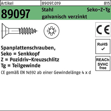 Spanplattenschraube R 890 97 SEKO PZ TG 4x30/18-Z S tahl galv.verz. 1000St. 890970190040030