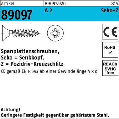 Spanplattenschraube R 890 97 SEKO PZ VG 3x 12-Z A 2 1000 Stück 890979200030012